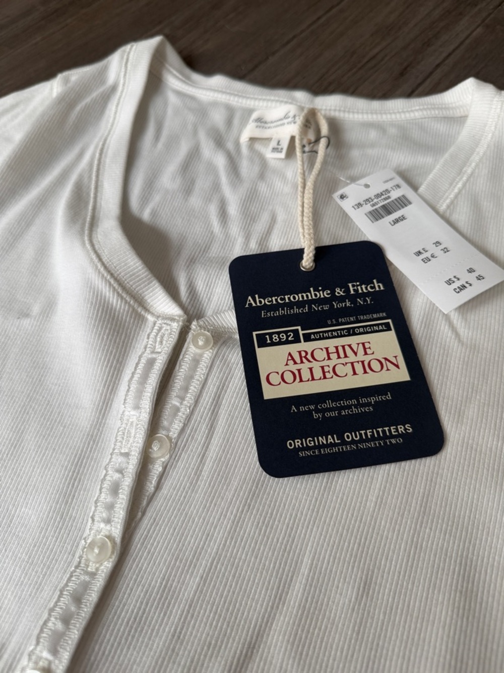 Abercrombie & Fitch White Ribbed Long-Sleeve Henley Top
